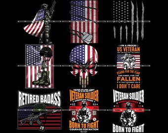 Military T-Shirt SVG Bundle: Soldier, Skull, USA Flag Designs (Digital Download)