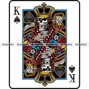 King Of Spades Skull Playing Card Poker Game Gamble Texas Hold'em Gambling Skeleton Casino Bet Betting Las Vegas Art Color Design SVG PNG