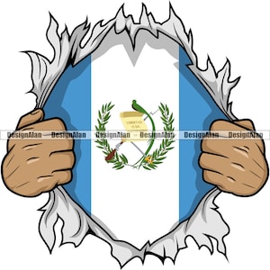 Guatemala Guatemalan Superhero Hands Ripping Open Shirt Showing Flag Through Spanish Latino Hispanic Tattoo Color Design Element SVG PNG JPG