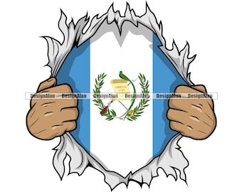 Mani del supereroe guatemalteco Guatemala che strappa la camicia aperta mostrando la bandiera attraverso l'elemento di disegno del colore del tatuaggio ispanico latino spagnolo SVG PNG JPG