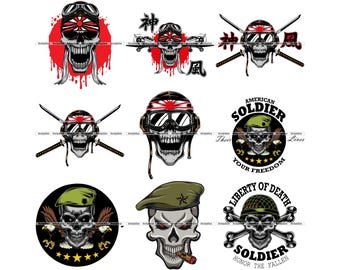 Military Skull Design Bundle: Veteran, Soldier - SVG PNG JPG (Digital Download)