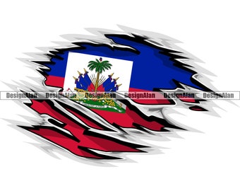 Haiti bandiera creola haitiana strappata lacrima strappata attraverso tessuto parete viaggio nazione orgoglio paese orgoglioso tatuaggio logo colore design SVG PNG JPG taglio