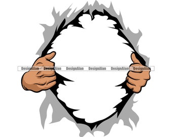 Hands Ripping Shirt Open Superhero Rip Hole Fabric Wall Tear Tearing Revealing Showing Caucasian Logo Art Design Element JPG PNG SVG Cut