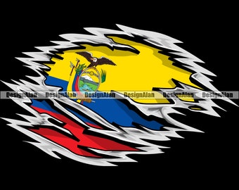Ecuador bandiera ecuadoriana strappata strappata attraverso il muro di tessuto spagnolo latino ispanico paese orgoglioso tatuaggio logo colore design SVG PNG JPG file di taglio