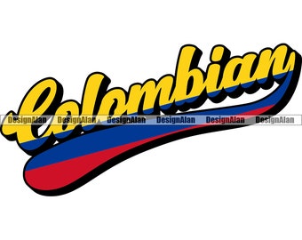 Colombia Colombiaanse vlag Cursieve Swoosh Sport Tekst Spaans Liefde Etnisch Trots Latino Hispanic Land Tattoo Kleur Design SVG PNG JPG Cut File