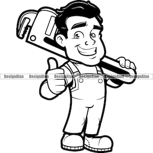 Plomero Pulgar hacia arriba Hombre de dibujos animados Plomería Casa de negocios Empresa de reparación de viviendas Llave de tubería Manitas Servicio Trabajador Logotipo Elemento de diseño PNG SVG Corte