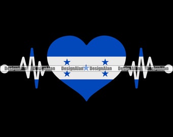 Honduras Honduran Heartbeat Heart Ethnic EKG Wave Love Spanish Latino Hispanic Pride Tattoo Logo Color Design Element SVG PNG Jpg Cut File
