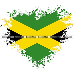 Jamaica Jamaican Reggae Reggaeton Rasta Rastafarian Flag Heart Paint Splatter Splash Pride Tattoo Logo Color Design SVG PNG JPG Cut File