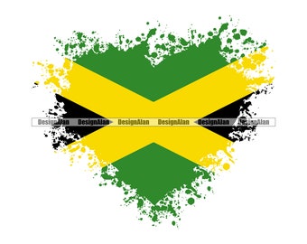 Jamaica Jamaicaanse Reggae Reggaeton Rasta Rastafari Vlag Hart Verf Splatter Splash Pride Tattoo Logo Kleur Design SVG PNG JPG Cut File