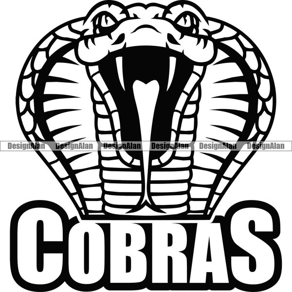 Cobra Snake School Mascot Sports Team Cartoon Character Angry Mean Animal Reptile Bite Vector Art Text Design Element JPG PNG SVG Cut File