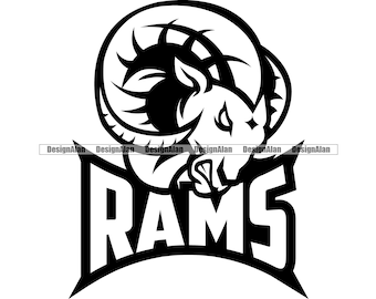Ram School Mascot Sports Team Fantasy League Personaggio dei cartoni animati Media testa di animale selvatico Logo vettoriale Art Text Design Element JPG PNG SVG Cut