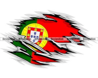 Portogallo bandiera portoghese strappata strappata attraverso il muro di tessuto spagnolo latino ispanico paese orgoglioso tatuaggio arte logo colore design SVG PNG file di taglio