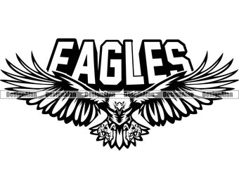 American Bald Eagle School Mascot Sports Team League Fantasy Bird Flying Wings Claws Vector Art Logo Text Design Element JPG PNG SVG Cut