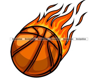 Flaming Basketball Ball Fire Flames Sports Game School Team Player Fantasy League Logo Color Baller Design Element Vector JPG PNG SVG Cut