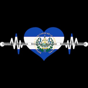 El Salvador Salvadoran Heartbeat Heart Ethnic EKG Wave Love Spanish Latino Hispanic Country Tattoo Color Design Element SVG PNG Jpg Cut File