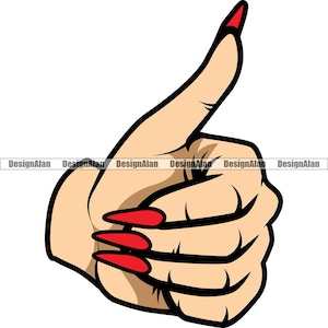 Woman Hand Gesture Thumbs Up Long Fingernails Approval Good Finger Symbol Success Win Winner Positive Sign Yes Color Design Element PNG SVG