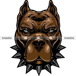 Mean Looking Brown American Pit Bull Dog Terrier Spiked Collar Face Head Pet Breed Training Trainer Canine Art Logo Color Design SVG PNG Cut