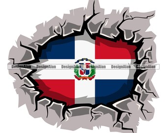 Dominican Republic Flag Breaking Cracked Broken Wall Superhero Pride Spanish Latino Hispanic Country Tattoo Color Design Element SVG PNG JPG