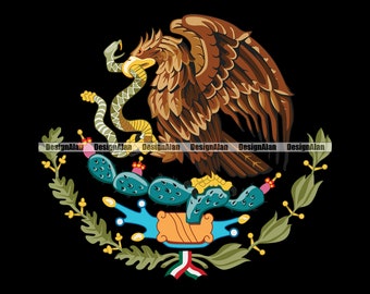 Messico bandiera messicana stemma azteco Tenochtitlan emblema distintivo spagnolo latino ispanico paese tatuaggio colore elemento di design SVG PNG JPG File