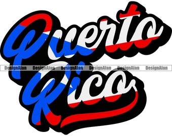 Bandiera di Puerto Rico Scrittura corsiva Swoosh Sport Testo Rican Spanish Pride Latino Hispanic Boricua Tattoo Color Design SVG PNG JPG File di taglio