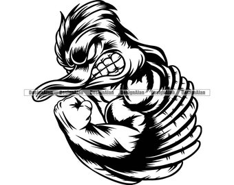 Duck School mascotte sportteam League Fantasy stripfiguur Angry Bird Flex spieren Vector Art Logo Design Element JPG PNG SVG bestand knippen