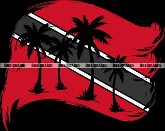 Trinidad And Tobago Trinidadian Distressed Flag Palm Tree Caribbean Island Proud Beach Caribbean Nation Tattoo Color Design SVG PNG JPG Cut