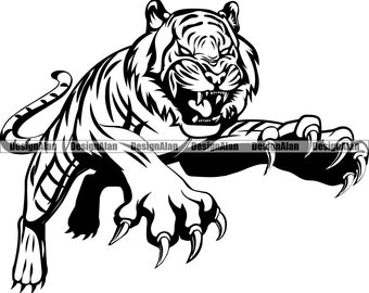 Tiger School mascotte sportteam Cartoon grommen boos grote kat aanvallende dierlijke Predator Vector Logo Art Design Element JPG PNG SVG bestand knippen