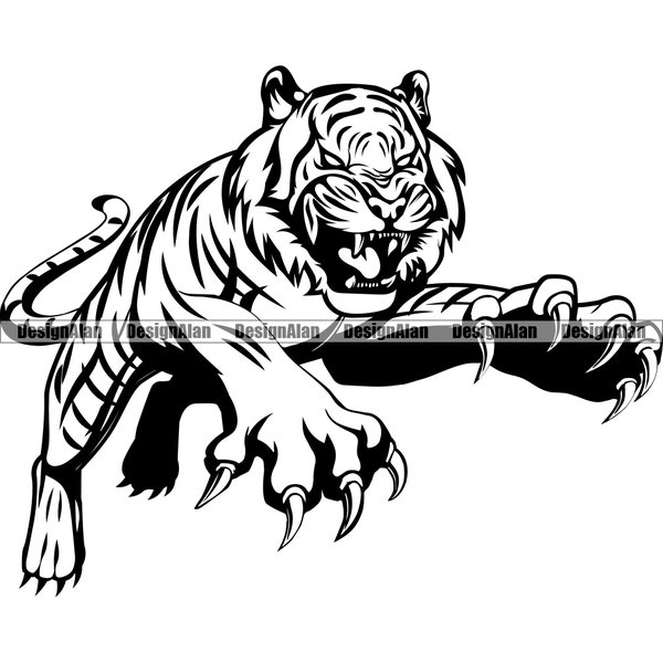 Tiger School Mascot Sports Team Cartoon Growling Angry Big Cat Attacking Animal Predator Vector Logo Art Design Element JPG PNG SVG Cut File