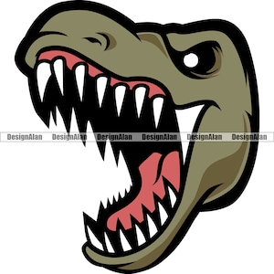 Tyrannosaurus Rex T-Rex Mascot Dinosaur Head Dino Prehistoric Reptile Angry Growling Predator Monster Animal Vector Color Design PNG SVG Cut