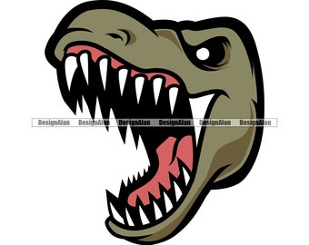 Tyrannosaurus Rex T-Rex mascotte dinosaurus hoofd Dino prehistorisch reptiel boos grommend roofdier monster dier vector kleur ontwerp PNG SVG knippen