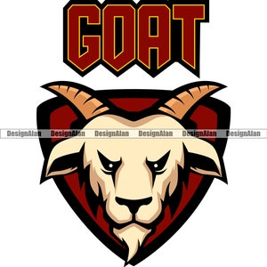 Goat G.O.A.T. Greatest Of All Time School Mascot Sports Team Cartoon Character Animal Vector Art Logo Text Color Design Element PNG SVG Cut