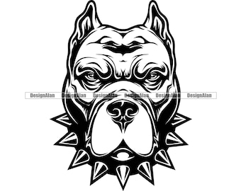 Betekenen uitziende Amerikaanse Pit Bull Dog Terriër Spiked Collar Face Head Pet Breed Training Trainer Canine Art Logo Kleur Ontwerp SVG PNG Cut File