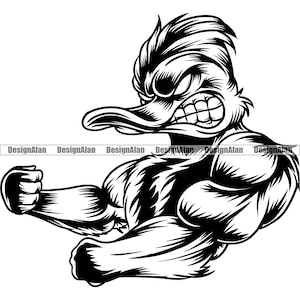 Duck School Mascot Sports Team League Fantasy Cartoon Character Angry Mean Bird Muscles Vector Art Logo Design Element JPG PNG SVG Cut File
