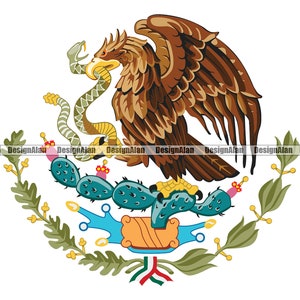Mexico Mexican Flag Coat Of Arms Aztec Tenochtitlan Emblem Badge Spanish Latino Hispanic Country Tattoo Color Design Element SVG PNG JPG Cut