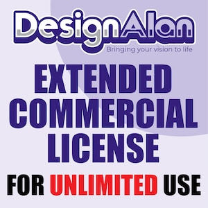 LICENCIA COMERCIAL EXTENDIDA para un diseño de producto digital, para una persona y con usos ilimitados. Licencia gráfica de DesignAlan Inc.