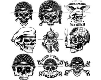 Army Skull SVG Bundle: Military Veteran T-Shirt Designs (Digital Download)