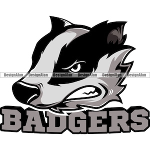 Badger School Mascot Equipo deportivo Enojado Dientes de animales Personaje de dibujos animados Cabeza Signo Vector Logotipo Texto Arte Color Elemento de diseño JPG PNG SVG Corte
