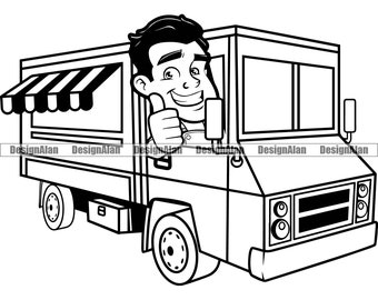 Food Truck Levering Voertuig Gelukkig Man Duimschroef opwaarts Kok Stripfiguur Zakelijk Chef Bedrijf Catering Keuken Logo Ontwerpelement PNG SVG