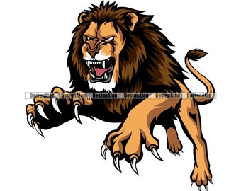Lion School mascotte sportteam stripfiguur grote kat klauwen aanvallende dierenfantasie vector kunst kleur ontwerpelement JPG PNG SVG-bestand