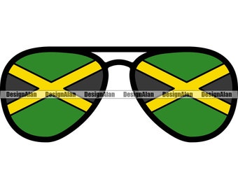 Jamaica Jamaicaanse Reggae Rasta Rastafari Rastafari Vlag Zonnebril Lens Kleding Accessoire Pride Color Design Element SVG PNG JPG Cut File