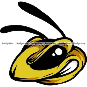 Bumble Bee Bumblebee Hornet Wasp School Mascot Sport Team Cartoon Character Angry Mean Insect Head Vector Color Design Element PNG SVG Cut