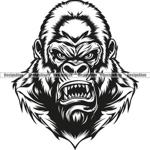 Gorilla School Mascot Sports Team Angry Mean Growling Teeth Silverback Ape Money Head Animal Beast Vector Art Logo Design JPG PNG SVG Cut