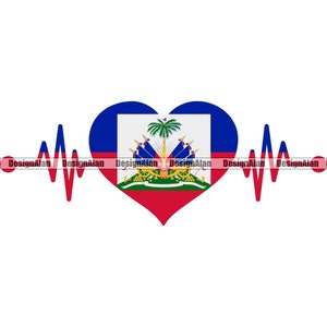 Haiti Haitian Creole Heartbeat Human Heart Love Ethnic EKG Wave Proud Caribbean Nation Country Tattoo Logo Color Design SVG PNG Jpg Cut File