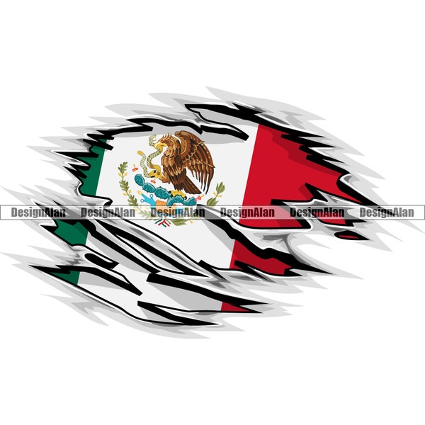 Mexico Mexican Flag Torn Rip Ripped Through Fabric Wall Spanish Latino Hispanic Country Pride Tattoo Logo Color Design SVG PNG JPG Cut File
