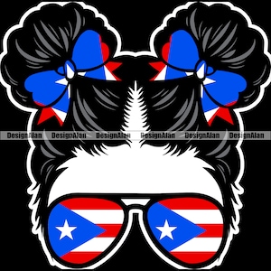 Puerto Rican Rico Woman Hair Bow Sunglasses Flag Cute Female Girl Lady Spanish Latino Hispanic Boricua Color Design Element SVG PNG JPG File
