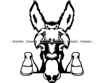 Asino sbirciando mascotte personaggio dei cartoni animati animale domestico fattoria paese culo Burro mulo cavallo fauna selvatica zoo disegno vettoriale JPG PNG SVG file di taglio
