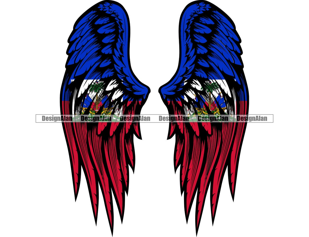 Haiti Haitian Creole Angel Wings Flag Feather Freedom Travel Caribbean