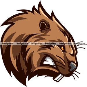 Beaver School Mascot Equipo deportivo Gruñendo dientes Personaje de dibujos animados Cabeza Animal salvaje Vector Logo Arte Color Elemento de diseño JPG PNG SVG Archivo de corte