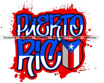 Puerto Rico Rican Shield Flag Paint Splash Splatter Text Quote Spanish Pride Latino Hispanic Boricua Tattoo Color Design SVG PNG Cut File