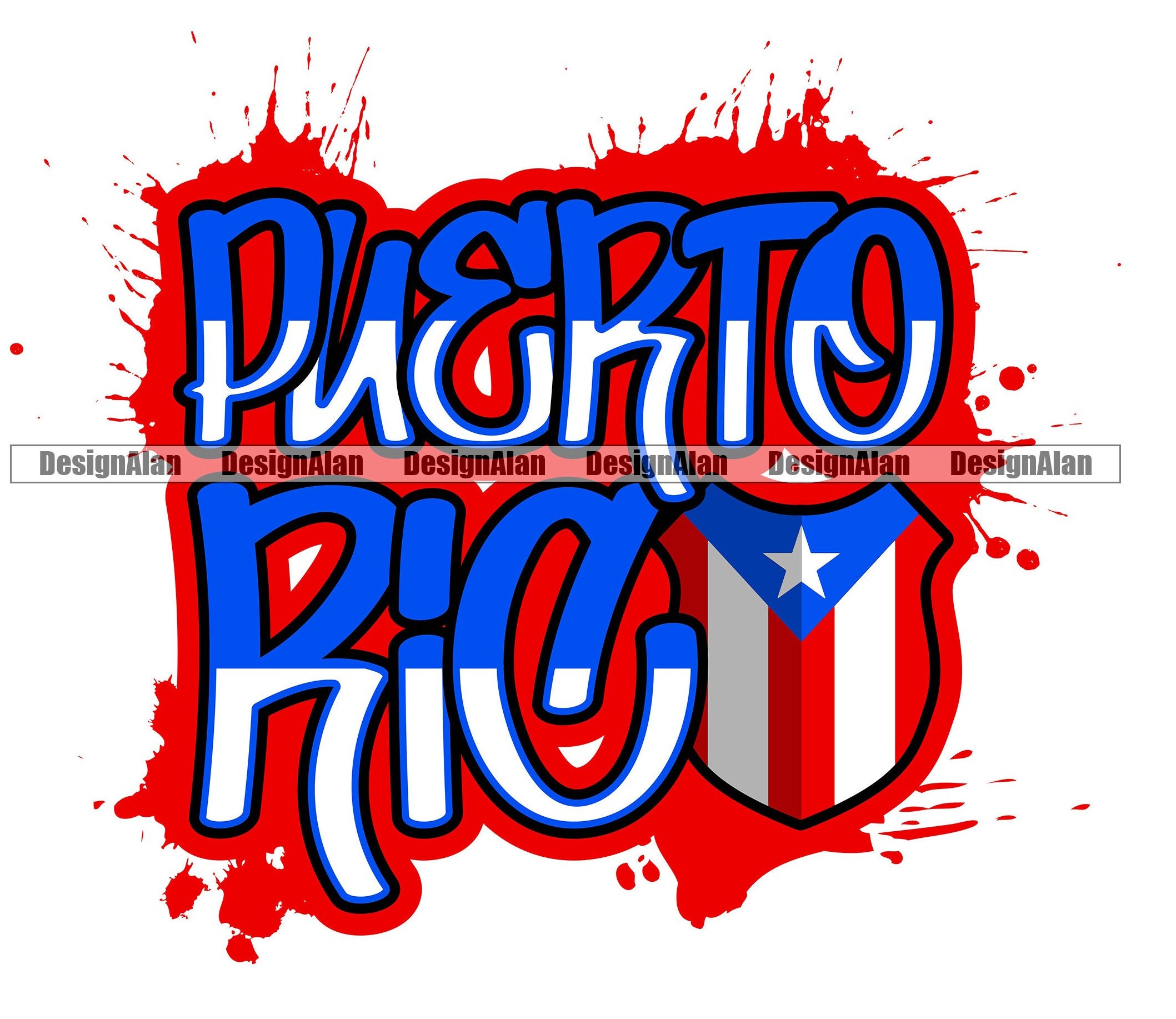 Puerto Rico Rican Shield Flag Paint Splash Splatter Text Quote Spanish ...